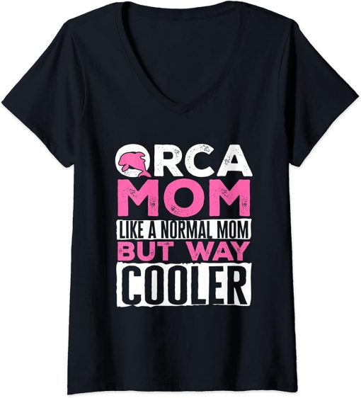 Womens Funny Orca Mom Graphic for Women Girls Moms Whale V-Neck T-Shirt