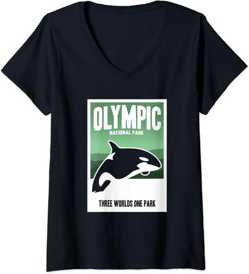 Womens Funny Retro Olympic National Park Orcas Islands T-Shirt Gift V-Neck T-Shirt