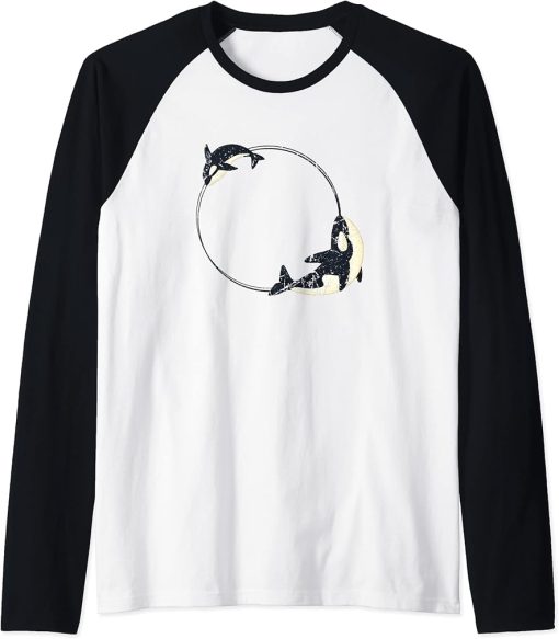 Men Women Cool Orcas Whale Cute Orca Lover Raglan Baseball Tee