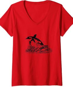 Womens Orca Motif Whale Ocean Predator Design Orcas V-Neck T-Shirt