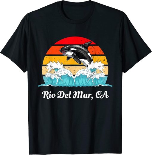 Vintage Rio Del Mar CA Distressed Orca Killer Whale Art T-Shirt