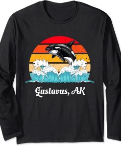 Vintage Gustavus AK Distressed Orca Killer Whale Art Long Sleeve T-Shirt