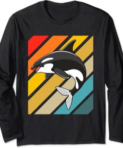 Orca Whale Vintage 80s Retro Long Sleeve T-Shirt