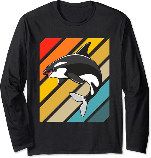 Orca Whale Vintage 80s Retro Long Sleeve T-Shirt